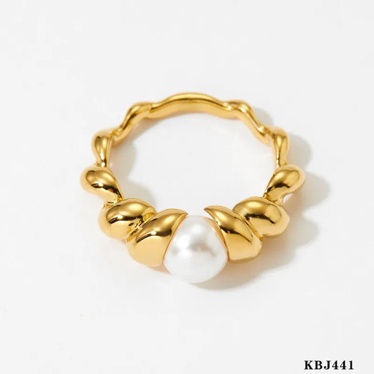 304 Stainless Steel Round Artificial Pearls Rings