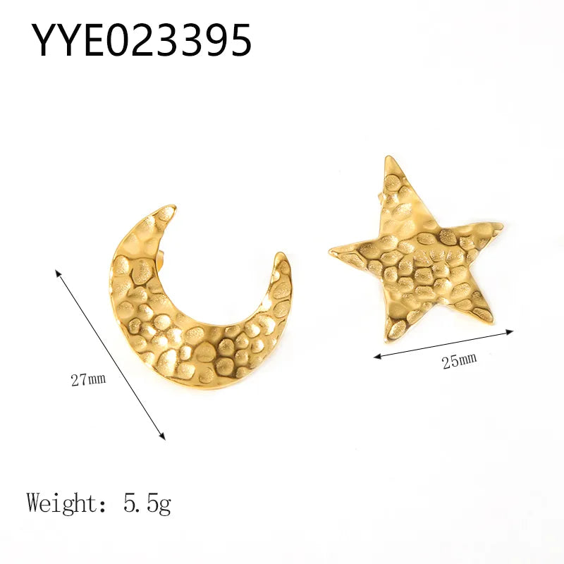 304 Stainless Steel 18K Gold Plated  Star Moon Pendant Necklace