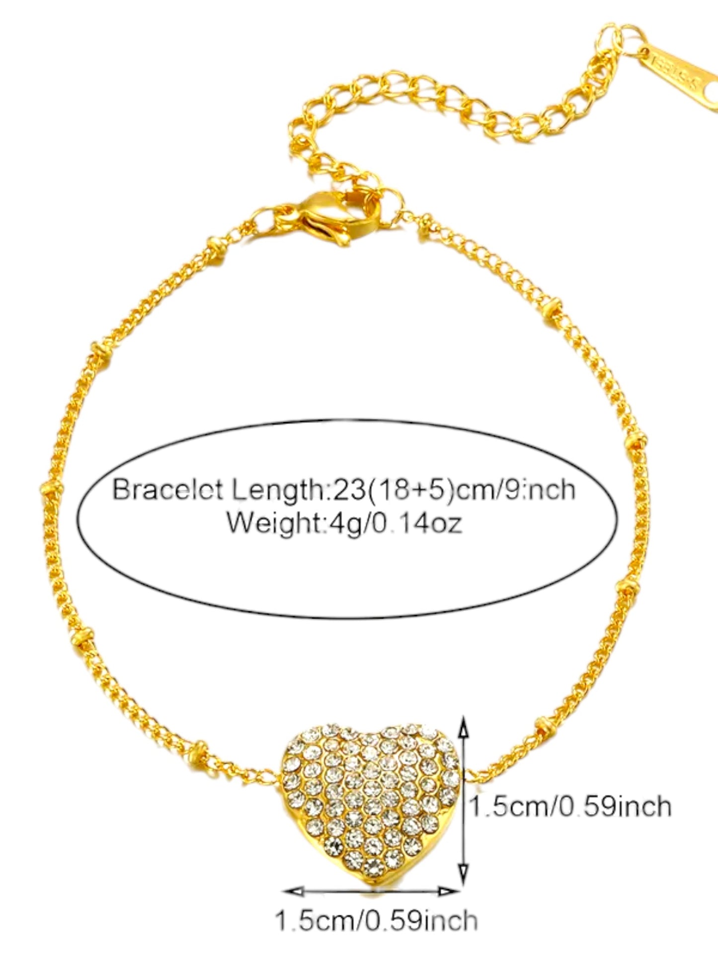 304 Stainless Steel 18K Gold Plated Sweet Shiny Inlay Heart Shape Zircon Bracelets