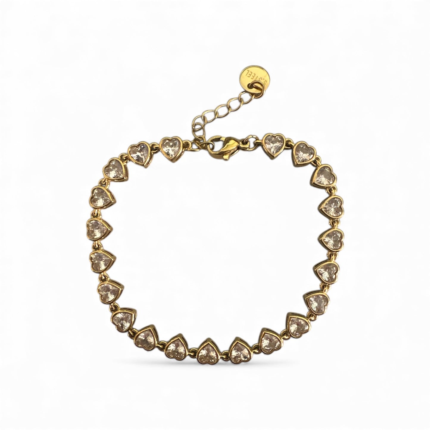 Χονδρικό ατσάλινο βραχιόλι με συνεχόμενες καρδιές και ζιργκόν — So Cute by Dimi, κωδ. 1-501-3143