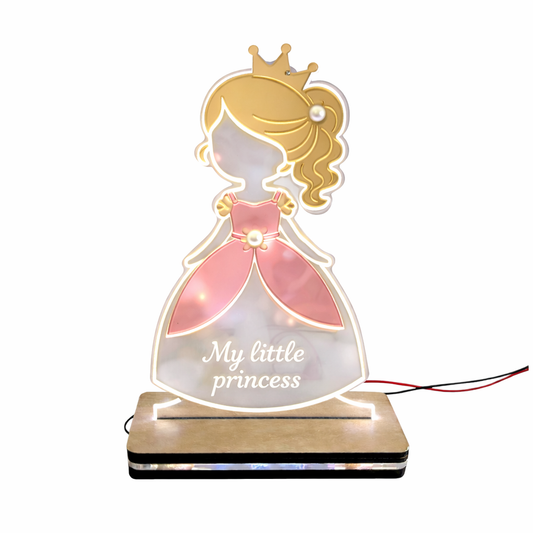 LED φωτιστικό πριγκίπισσα My little princess με ακρυλική πλακέτα και ξύλινη βάση για χονδρική So Cute by Dimi