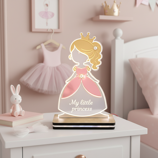 LED φωτιστικό πριγκίπισσα My little princess με ακρυλική πλακέτα και ξύλινη βάση για χονδρική So Cute by Dimi