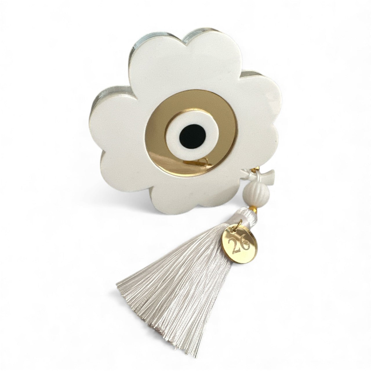 Handmade Lucky Tassel Clover plexiglass gouri with mirror detail and premium tassel – wholesale So Cute by Dimi