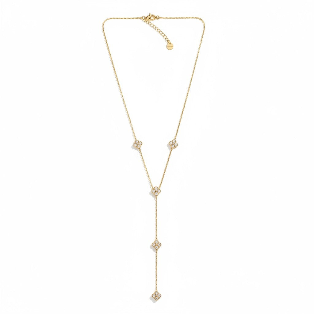 Clover Line Y Necklace ατσάλινο κολιέ Υ με τετράφυλλα ζιργκόν – So Cute by Dimi χονδρική