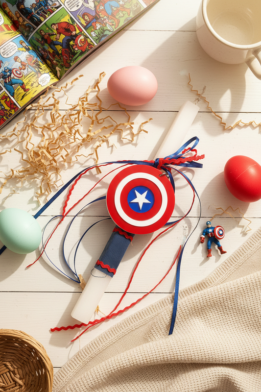 🤍✨ Λαμπάδα CAPTAIN AMERICA με Προαιρετικό Κάδρο