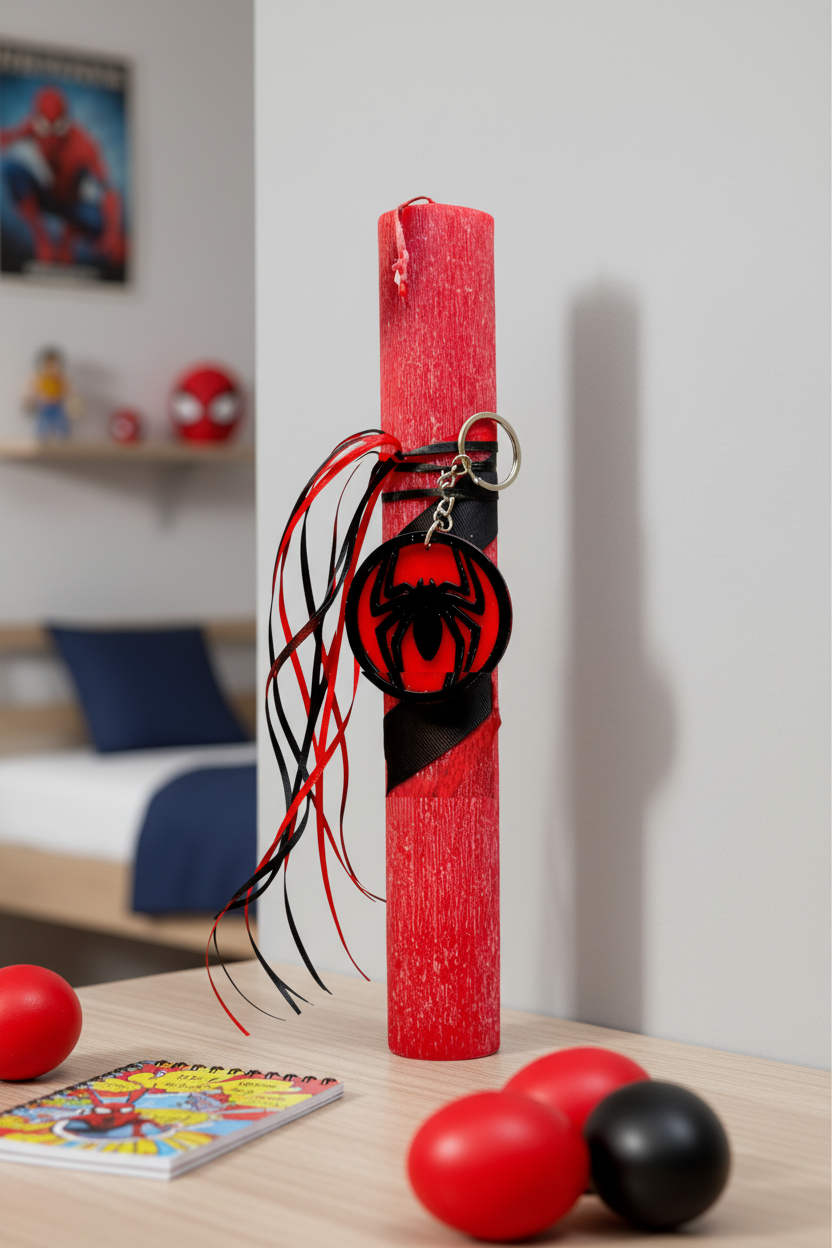 Λαμπάδα Spider 25εκ χονδρική με μπρελόκ πλεξιγκλάς και προαιρετικό κάδρο