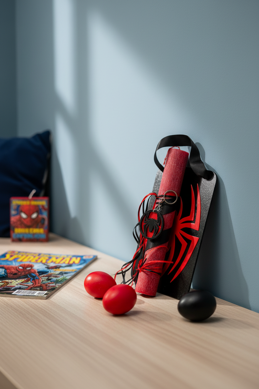 Λαμπάδα Spider 25εκ χονδρική με μπρελόκ πλεξιγκλάς και προαιρετικό κάδρο