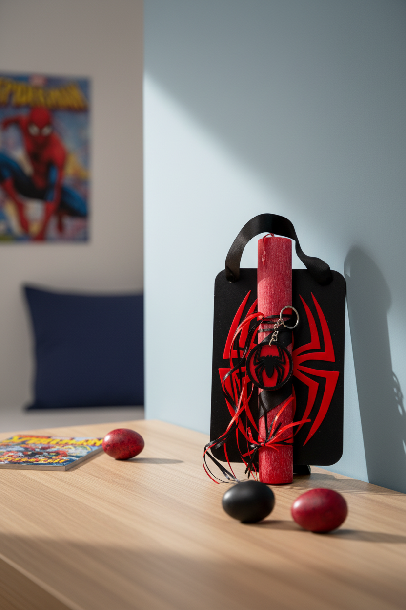 Λαμπάδα Spider 25εκ χονδρική με μπρελόκ πλεξιγκλάς και προαιρετικό κάδρο