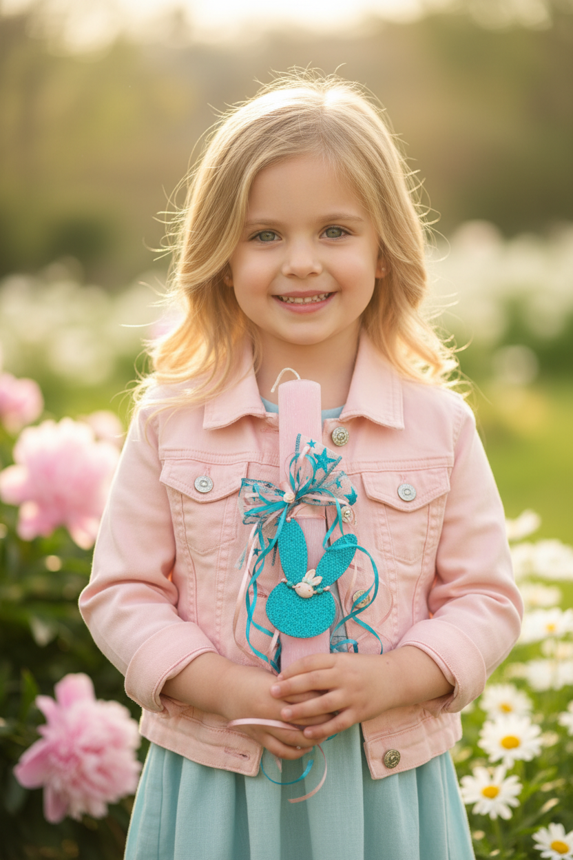 Χειροποίητη παιδική λαμπάδα με γκλίτερ κουνελάκι και βραχιολάκι – So Cute by Dimi 4-506-0452