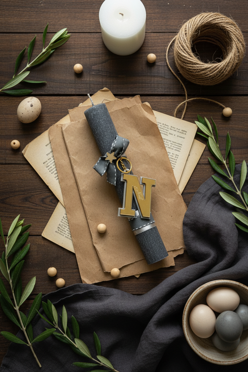 Λαμπάδα Νονός χονδρική με μπρελόκ γράμμα Ν χρυσό mirror plexiglass So Cute by Dimi