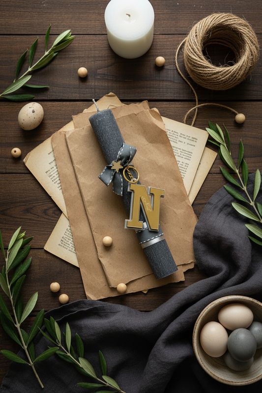 Λαμπάδα Νονός χονδρική με μπρελόκ γράμμα Ν χρυσό mirror plexiglass So Cute by Dimi