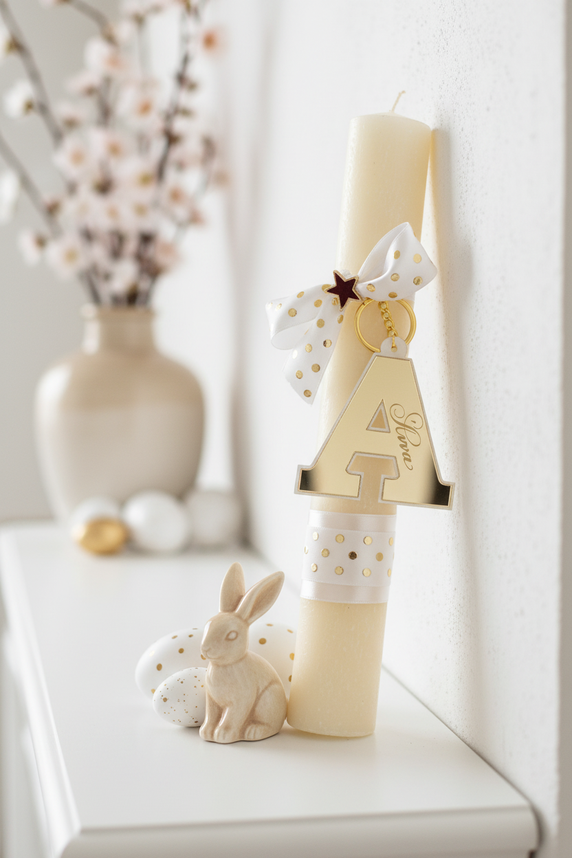 Χειροποίητη πασχαλινή λαμπάδα με προσωποποιημένο μονόγραμμα για χονδρική So Cute by Dimi