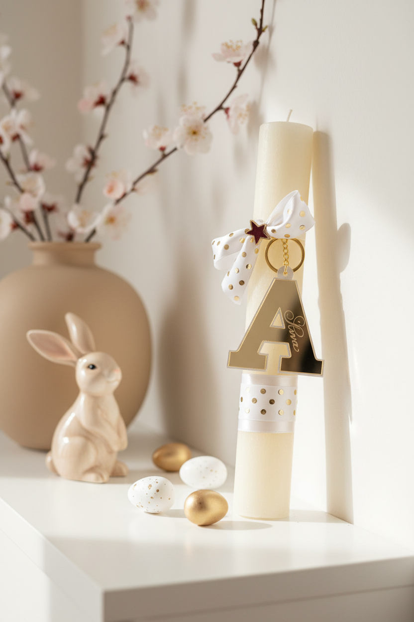 Χειροποίητη πασχαλινή λαμπάδα με προσωποποιημένο μονόγραμμα για χονδρική So Cute by Dimi