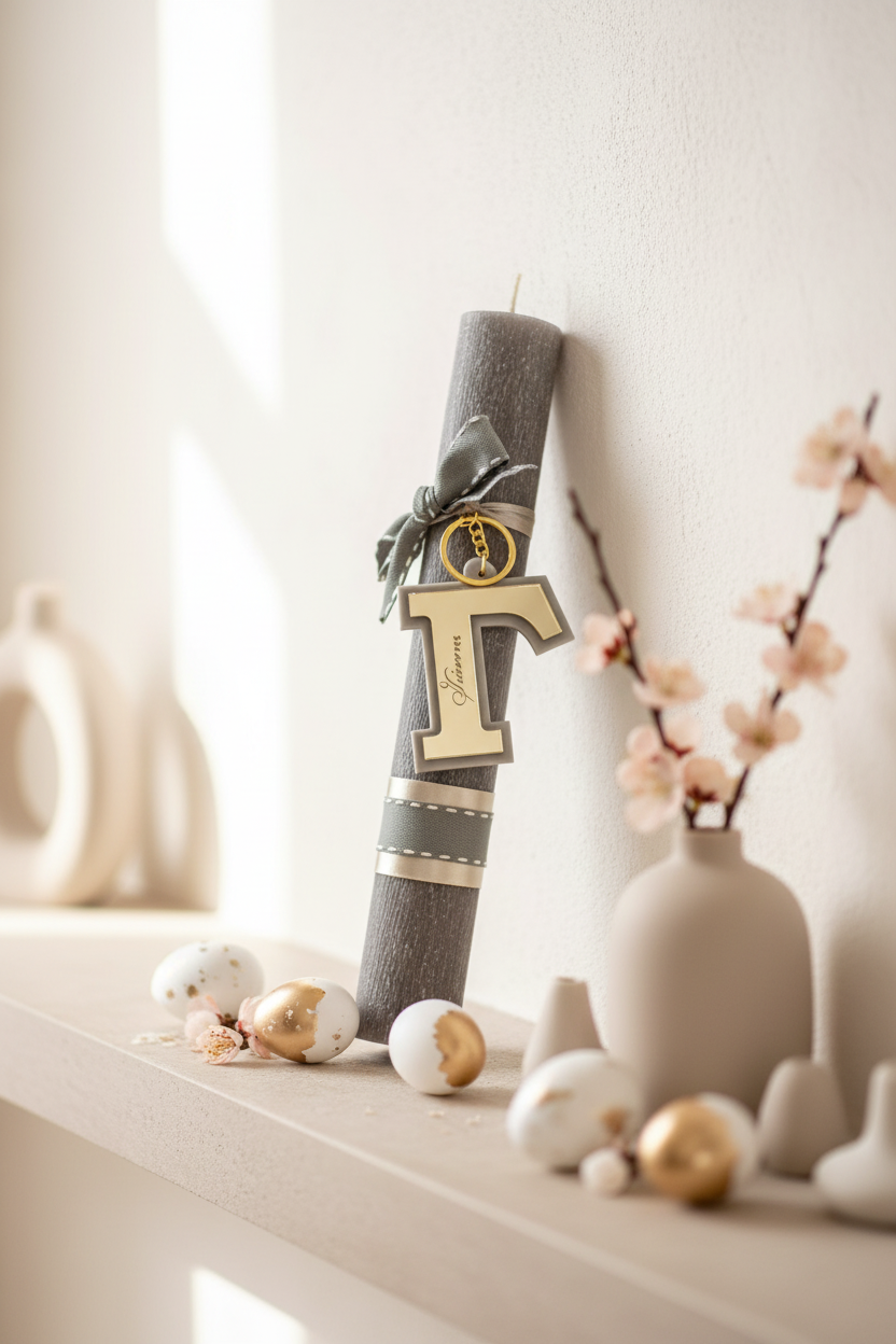 Χειροποίητη πασχαλινή λαμπάδα με προσωποποιημένο μονόγραμμα για χονδρική So Cute by Dimi