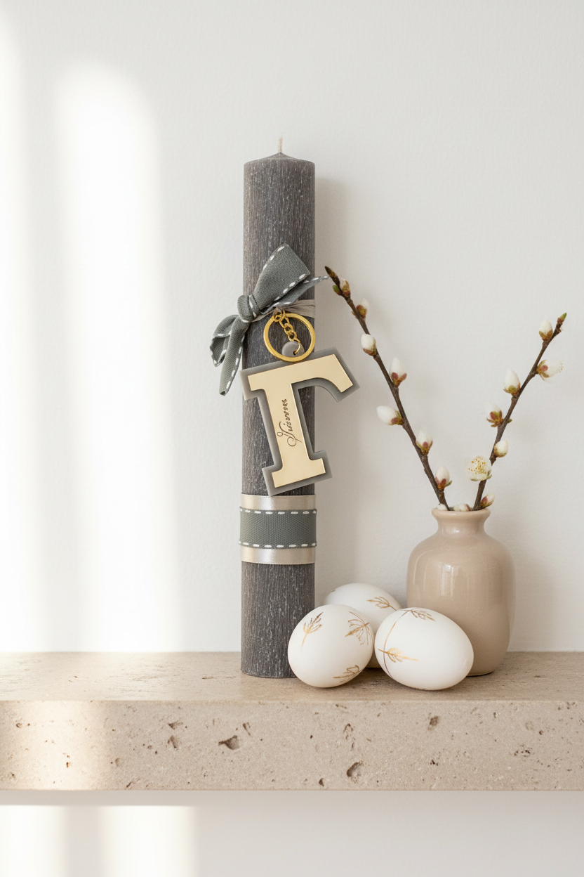 Χειροποίητη πασχαλινή λαμπάδα με προσωποποιημένο μονόγραμμα για χονδρική So Cute by Dimi