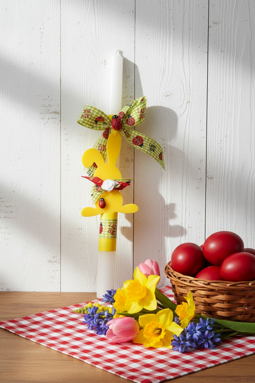 Χειροποίητη πασχαλινή λαμπάδα λαγουδάκι από plexiglass για χονδρική So Cute by Dimi