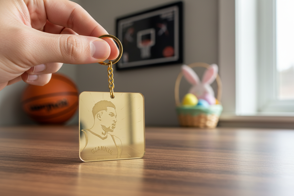 Χειροποίητο μπρελόκ με χαραξη παίκτης του μπάσκετ απο χρυσό καθρέφτη, So Cute by Dimi