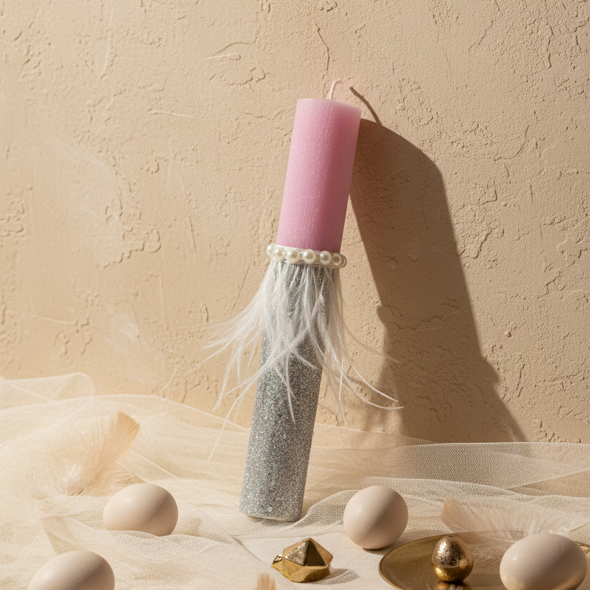 🤍✨ Χειροποίητη Glam Λαμπάδα Πάσχα με Glitter & Φτερά