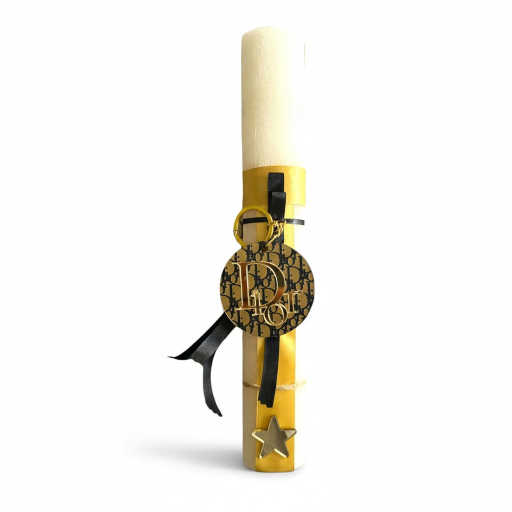 Luxury inspired πασχαλινή λαμπάδα με ξύλινο μπρελόκ– So Cute by Dimi