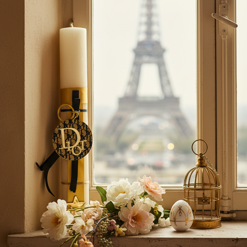 Luxury inspired πασχαλινή λαμπάδα με ξύλινο μπρελόκ  – So Cute by Dimi