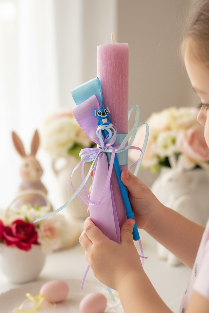 Πασχαλινή χειροποίητη λαμπάδα με στυλό  Stitch, So Cute by Dimi