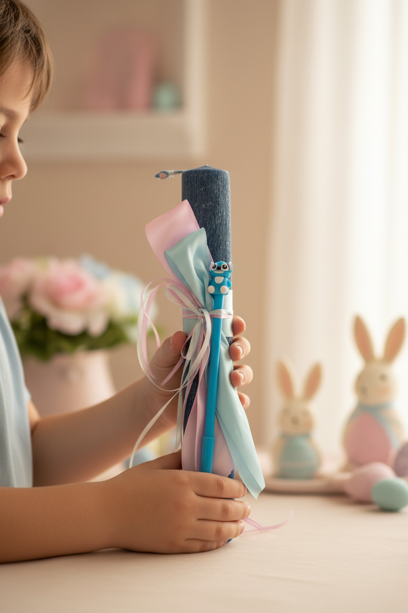 Πασχαλινή χειροποίητη λαμπάδα με στυλό  Stitch, So Cute by Dimi