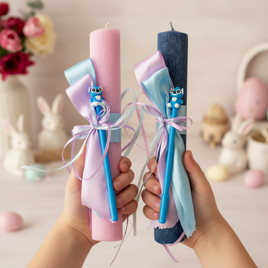 Πασχαλινή χειροποίητη λαμπάδα με στυλό  Stitch, So Cute by Dimi