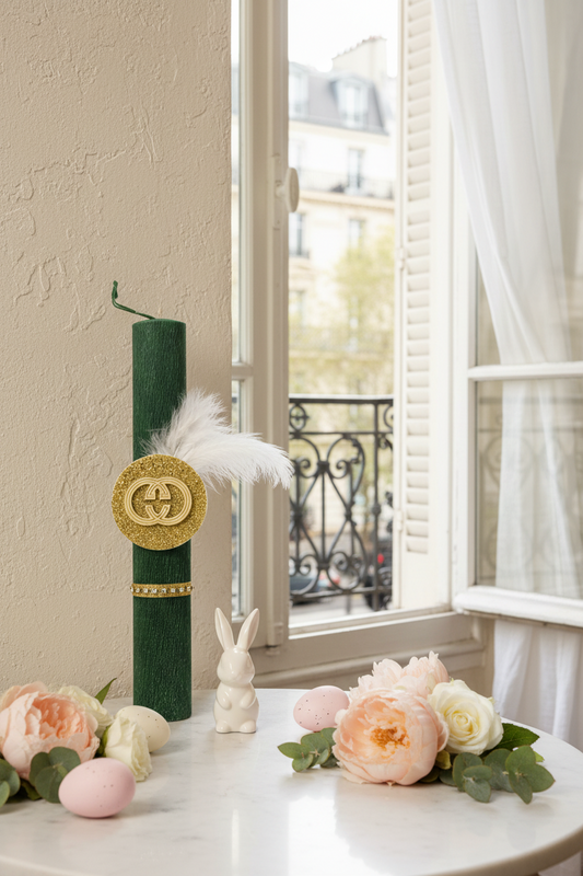 Χειροποίητη σμαραγδί λαμπάδα με γκλίτερ και mirror λογότυπο 4-506-0620 So Cute by Dimi