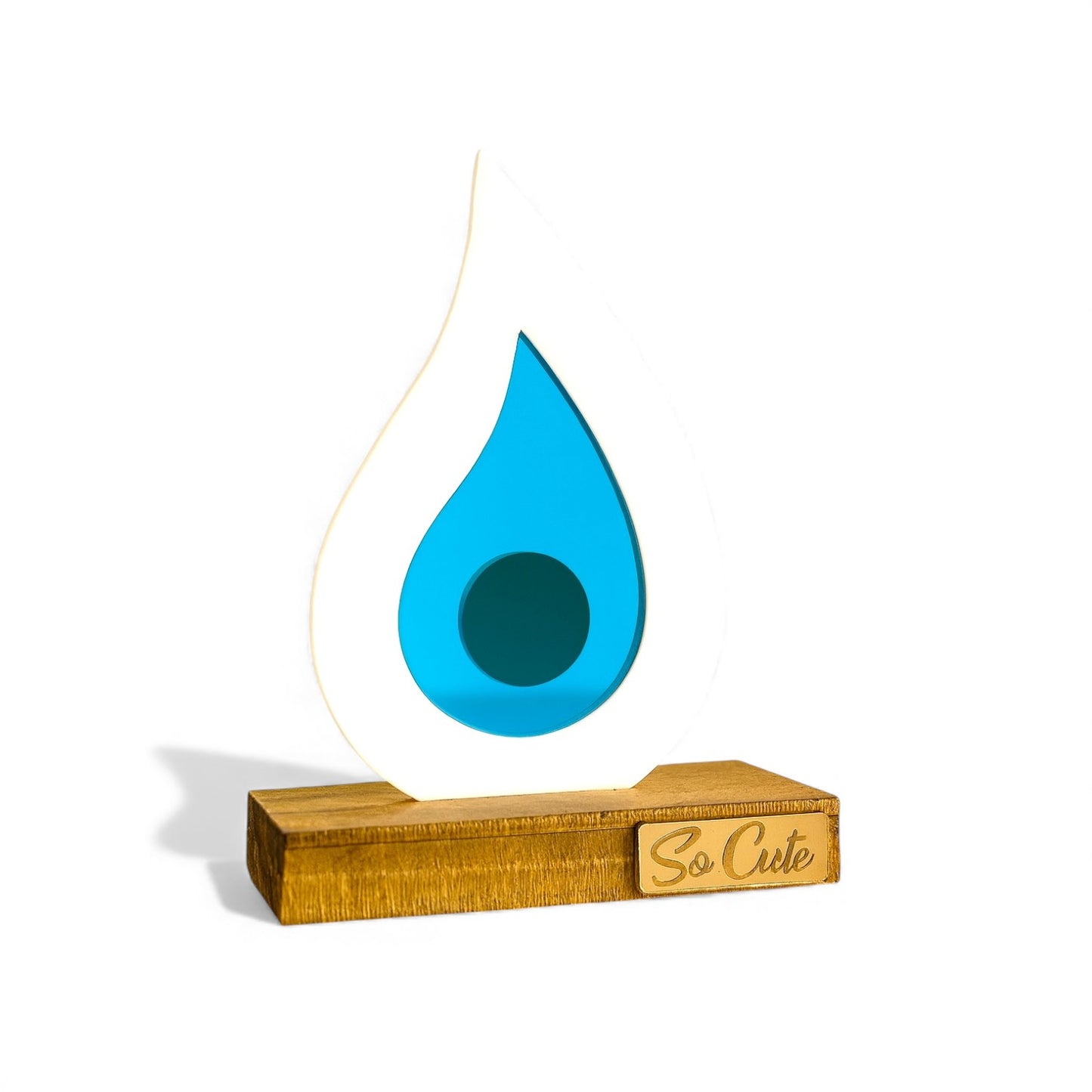 Γούρι σταγόνα plexiglass τυρκουάζ mirror με ξύλινη βάση – Χονδρική So Cute by Dimi