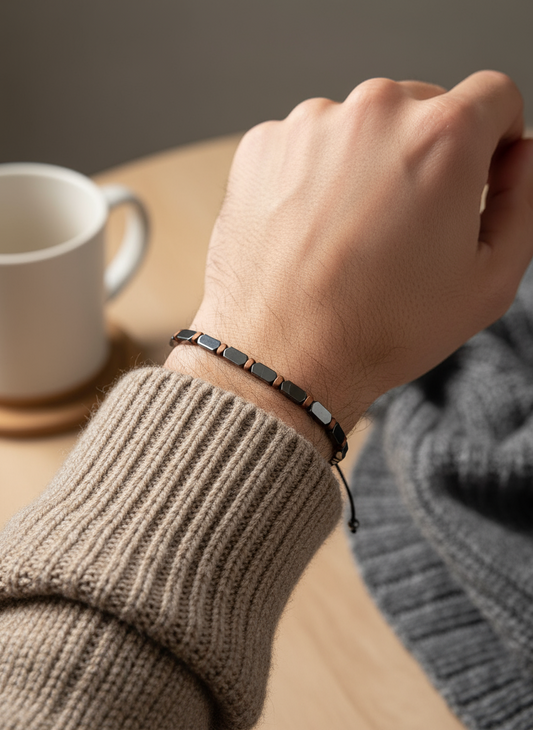 Βραχιόλι αιματίτη με πλακέ πέτρες – χονδρική So Cute by Dimi
