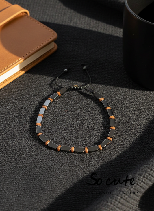 Βραχιόλι αιματίτη με πλακέ πέτρες – χονδρική So Cute by Dimi