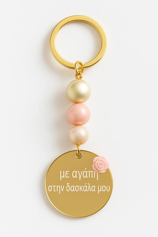 Μπρελόκ “Με αγάπη στη δασκάλα μου” premium plexiglass με ροζ τριανταφυλλάκι – So Cute by Dimi Wholesale