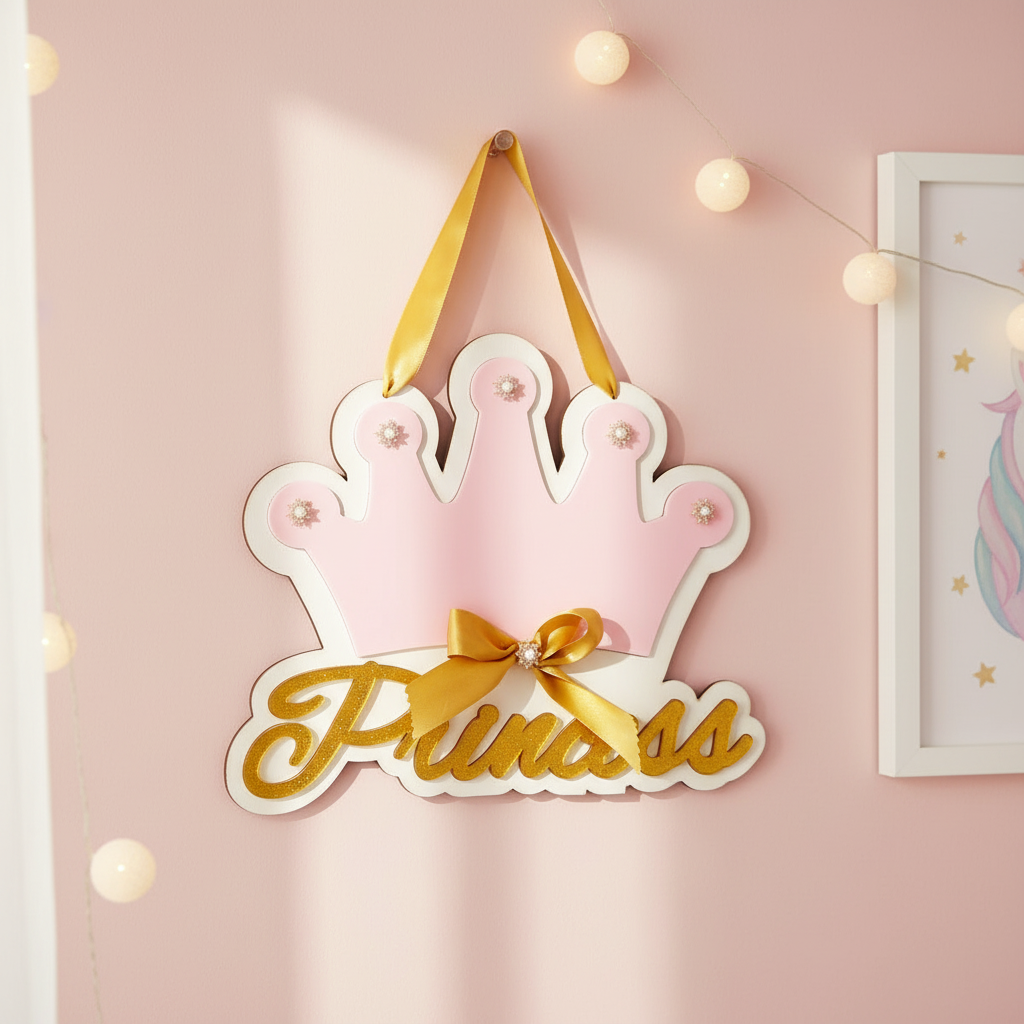 Χειροποίητο κάδρο Princess από ξύλο και plexiglass για παιδικό δωμάτιο So Cute by Dimi