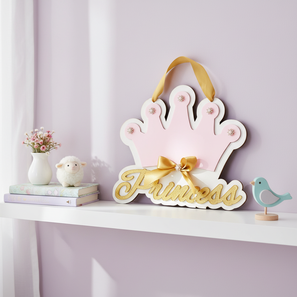 Χειροποίητο κάδρο Princess από ξύλο και plexiglass για παιδικό δωμάτιο So Cute by Dimi