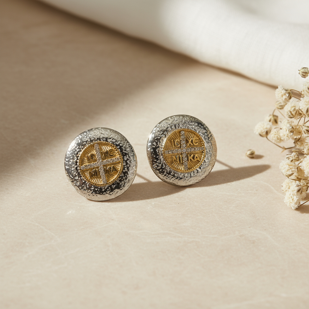 Ατσάλινα δίχρωμα σκουλαρίκια με κωνσταντινάτο και ζιργκόν – Divine Shine Earrings by So Cute by Dimi Wholesale