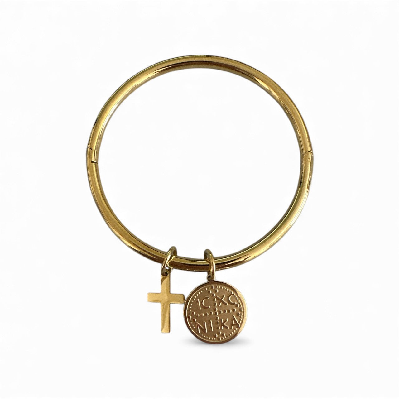 Χονδρική – Ατσάλινο bangle με σταυρό και κωνσταντινάτο σε gold – So Cute by DImi