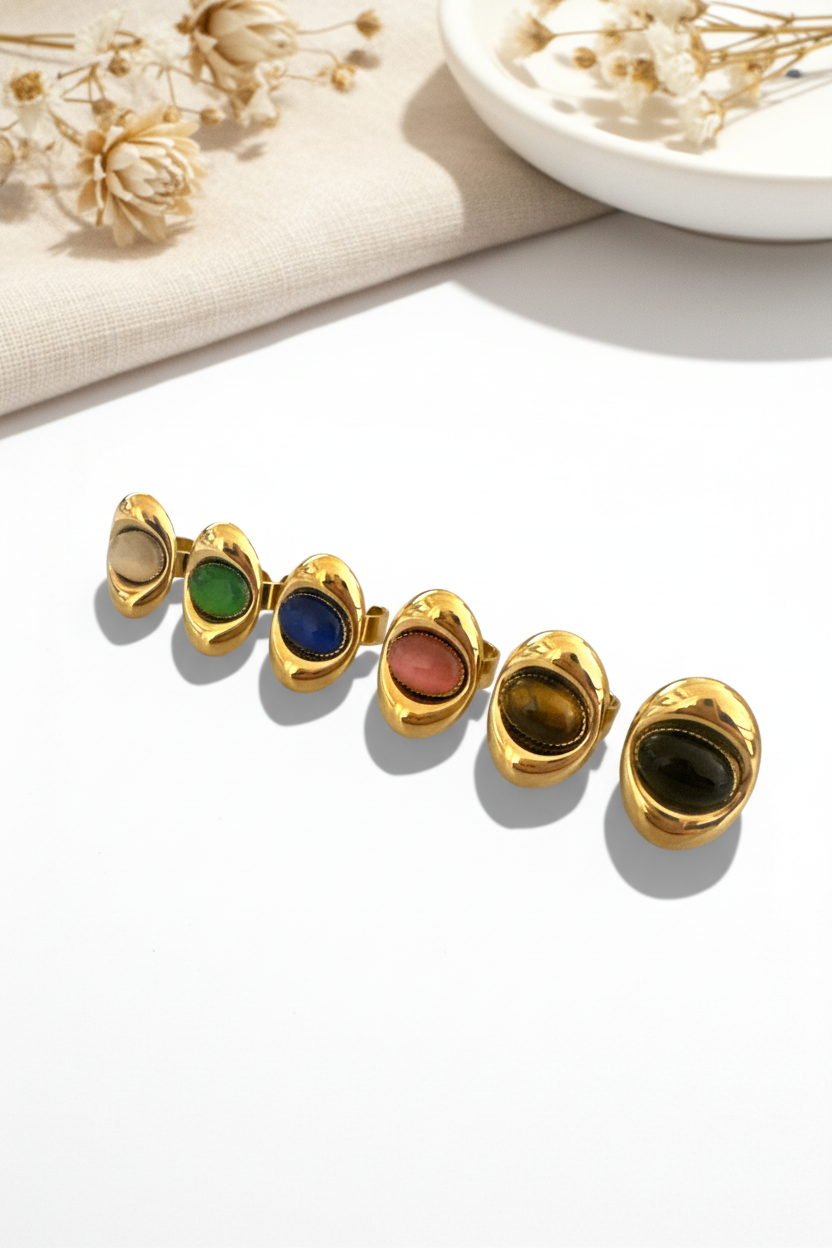 ⚡🚚 Palette Ring – Ατσάλινο Δαχτυλίδι με Ακανόνιστη Οβάλ Πέτρα