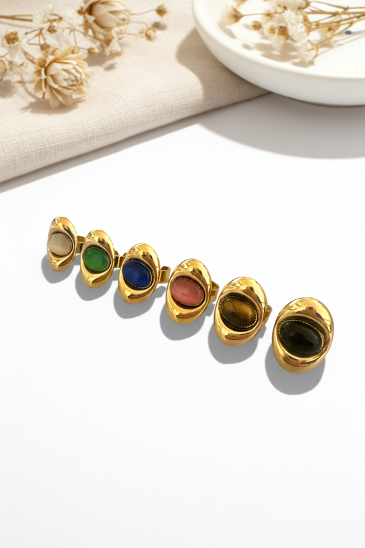 ⚡🚚 Palette Ring – Ατσάλινο Δαχτυλίδι με Ακανόνιστη Οβάλ Πέτρα