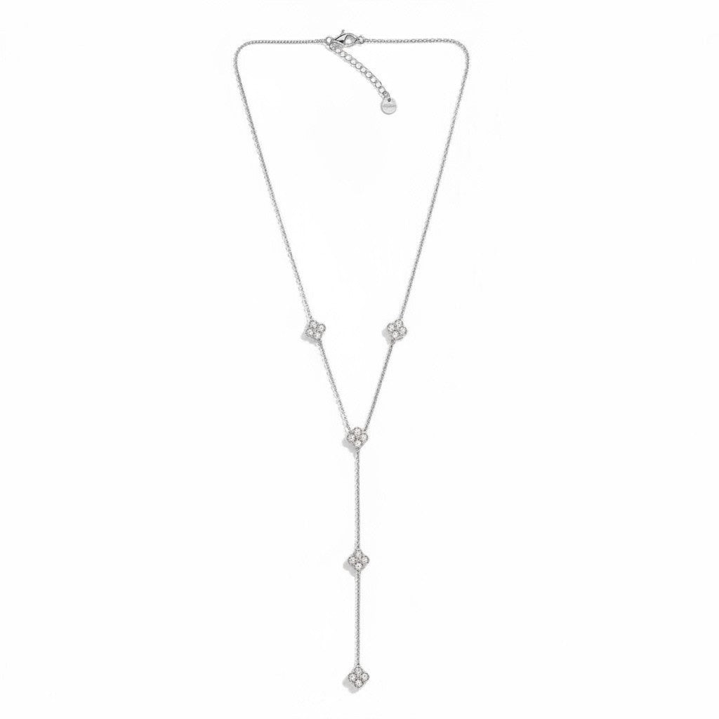 Clover Line Y Necklace ατσάλινο κολιέ Υ με τετράφυλλα ζιργκόν – So Cute by Dimi χονδρική