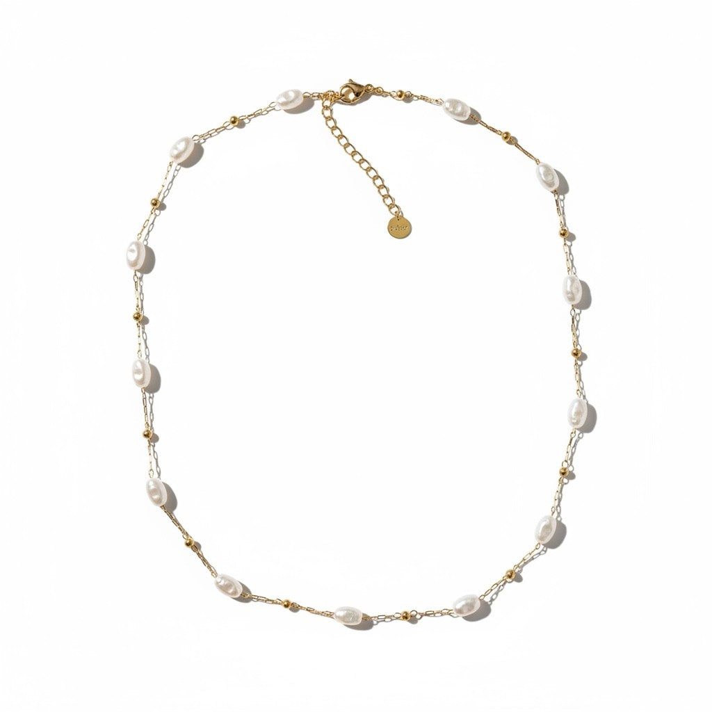 Ατσάλινο κολιέ με φυσικές πέρλες So Cute by Dimi