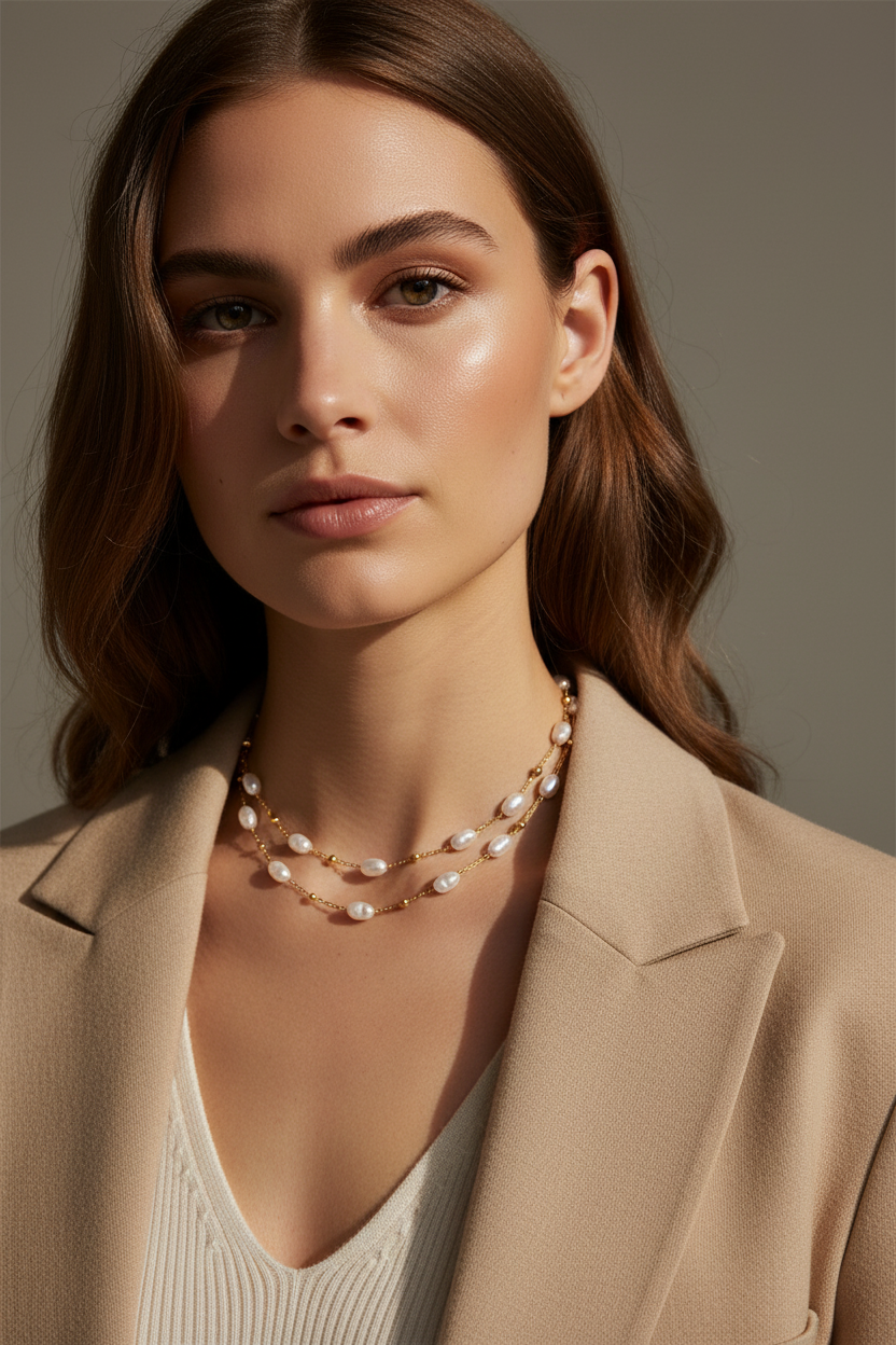 Ατσάλινο κολιέ με φυσικές πέρλες So Cute by Dimi