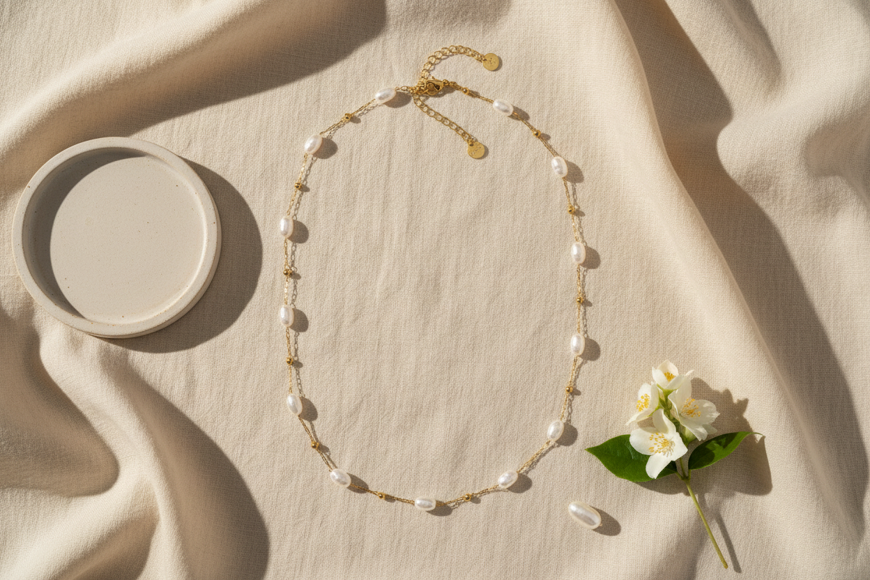 ⚡🚚Pearl Whisper – Ατσάλινο Κολιέ με Φυσικές Πέρλες