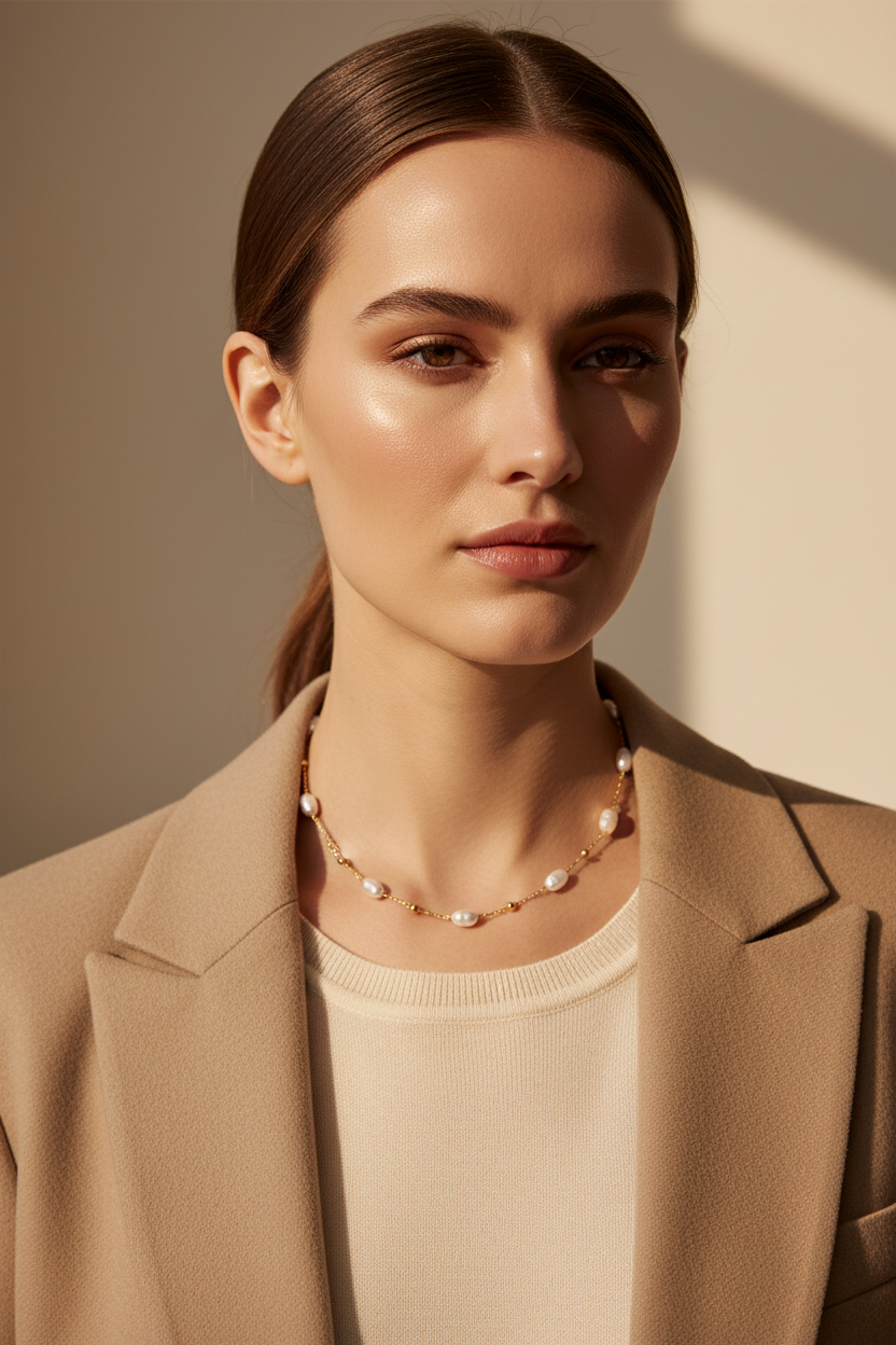 Ατσάλινο κολιέ με φυσικές πέρλες So Cute by Dimi