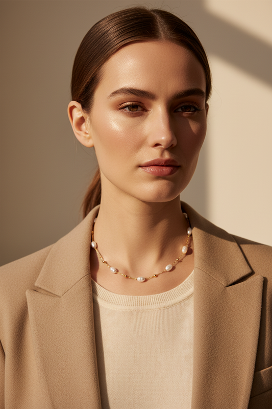 Ατσάλινο κολιέ με φυσικές πέρλες So Cute by Dimi