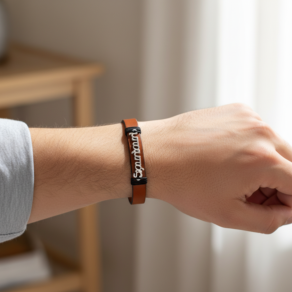 Χειροποίητο ανδρικό δερμάτινο βραχιόλι ‘μπαμπάς’ με ταυτότητα – χονδρική So Cute by Dimi