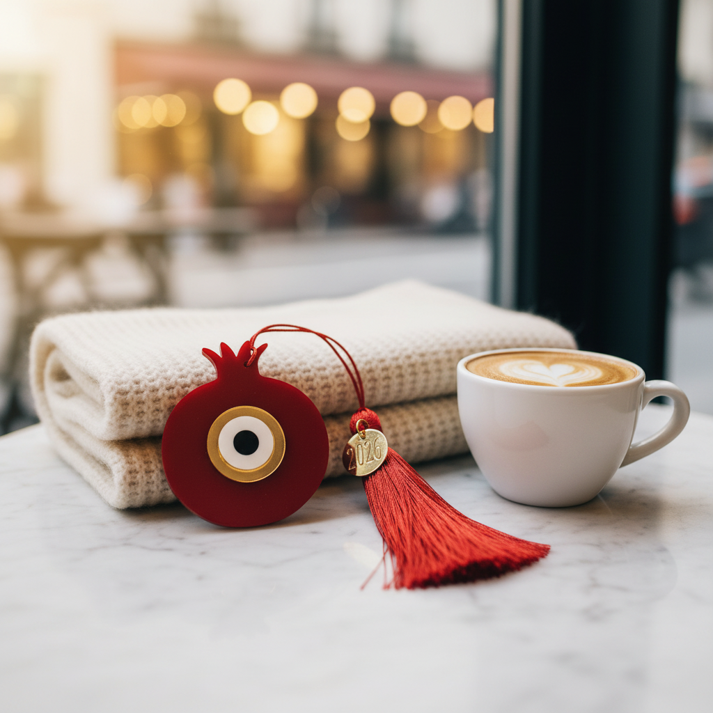 Χονδρική Γούρι Plexiglass Ρόδι με Μάτι & Φούντα 8εκ | So Cute by Dimi