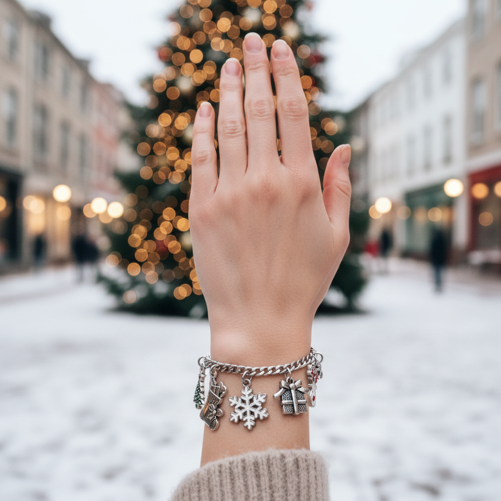 Χειροποίητο ατσάλινο βραχιόλι γούρι με charms τάρανδο, δέντρο & δώρο – So Cute by Dimi