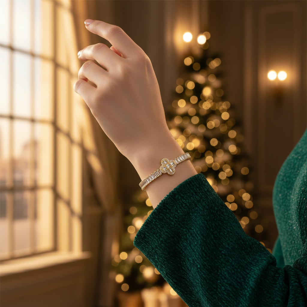 Gold rosette crystal bracelet για χονδρική – premium λάμψη και micro-crystals, So Cute by Dimi Wholesale