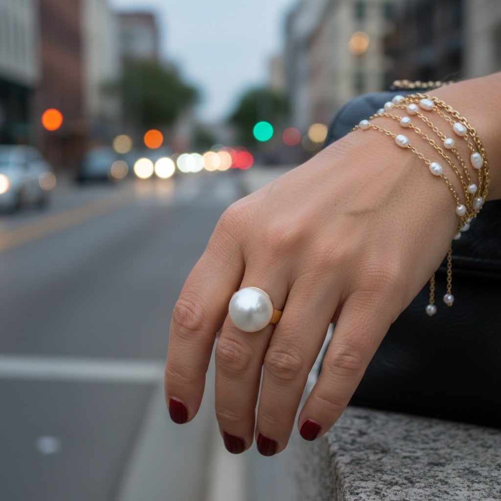 Pearl Dome Ring – Ατσάλινο Δαχτυλίδι με Μεγάλη Πέρλα | So Cute by Dimi Χονδρική