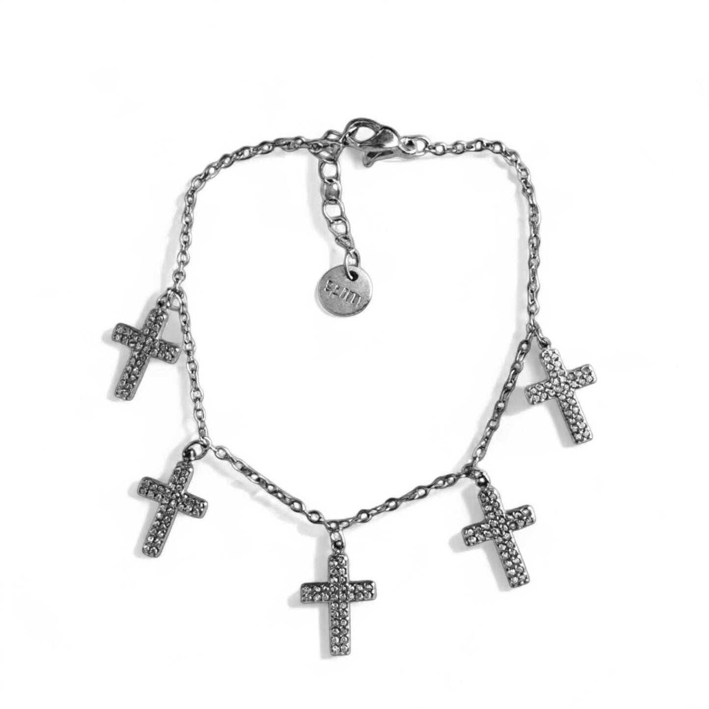 Ατσάλινο βραχιόλι με πέντε σταυρούς και ζιργκόν σε χρυσό & ασημί – So Cute by Dimi Wholesale